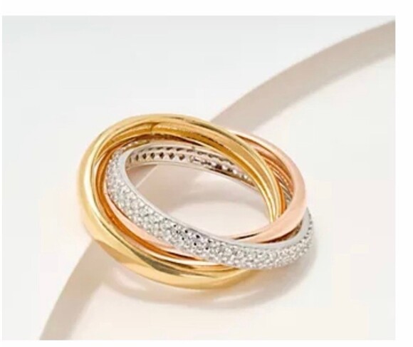 Diamonique Jewelry - Diamonique Italian 18K Gold-Plated Sterling Silver Tri-Color Ring sz 6